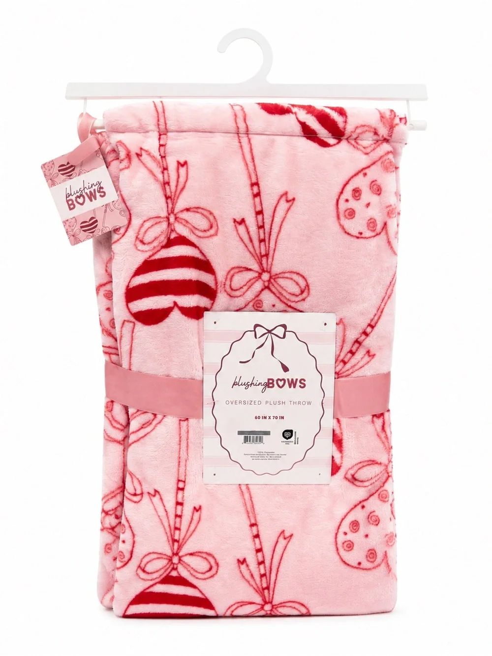 Blushing Bows Pink Plush Ornament-Print Throw Blanket